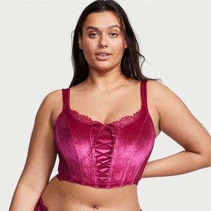 Unlined BLACK Lace-Up Velvet Corset Top- XXL